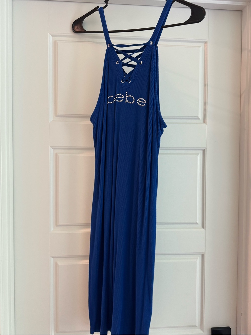 bebe Royal Blue Lace-Up Sleeveless Dress